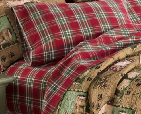 flannel sheets in red tartan plaid with patchwork cover