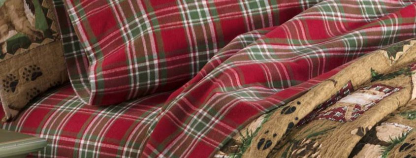 flannel sheets in red tartan plaid with patchwork cover
