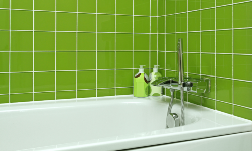 lime green midcentury bathroom clean bathtub