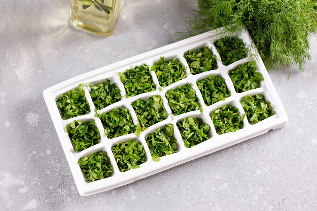 how to store fruit and vegetables overhead view herbs in ice cube tray