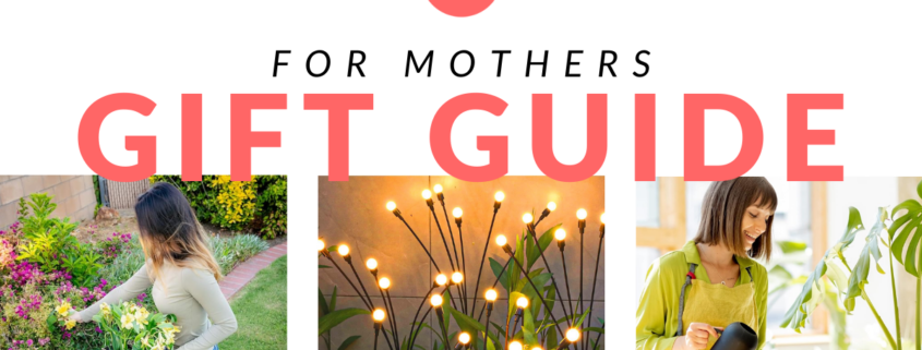mothers day gift guide hero image with three gifts for moms