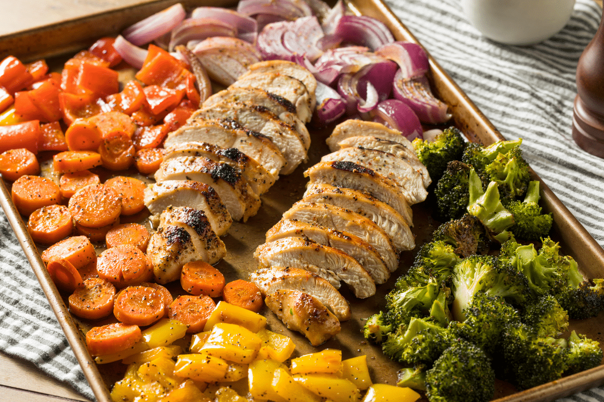 sheet pan mise en place chicken and vegetables