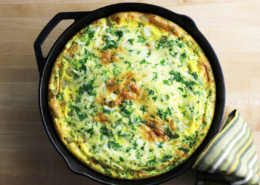 a homemade frittata in a cast iron skillet