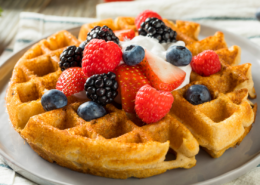 best inexpensive belgian waffle machine with fresh fruit and syrup
