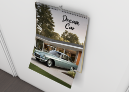 dream car saving money big ticket purchase in front of midcentury modern home
