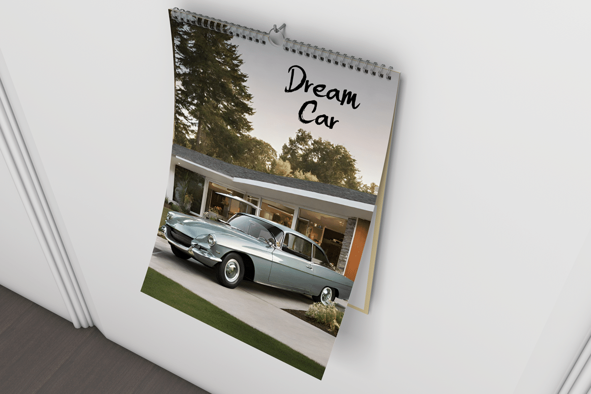 dream car saving money big ticket purchase in front of midcentury modern home