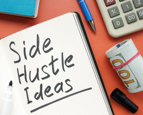 side hustle from home to make money notebook calculator pen hundred bills
