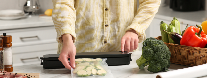 Vacuum sealer for food female sealing plastic bag of zucchini