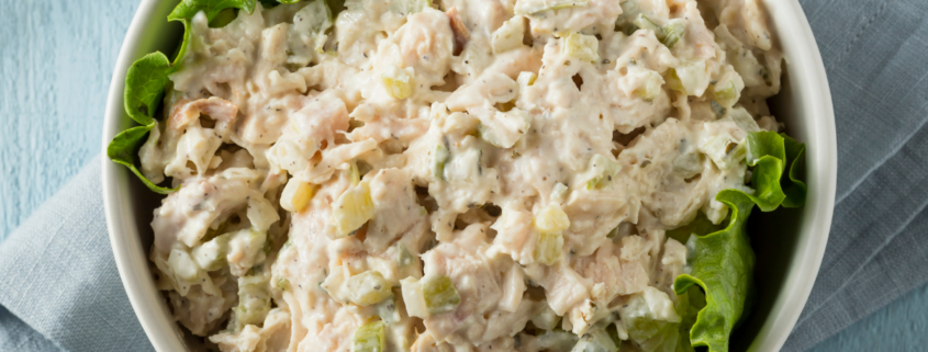 chicken salad recipe bowl of salad rotisserie lunch mayonnaise celery red onion