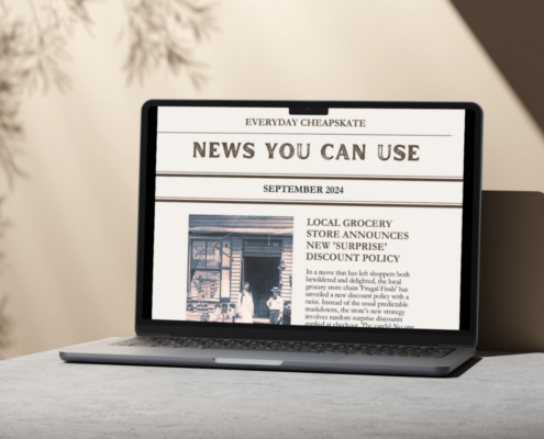 top news you can use september 2024 on laptop computer with architectural shadows in background