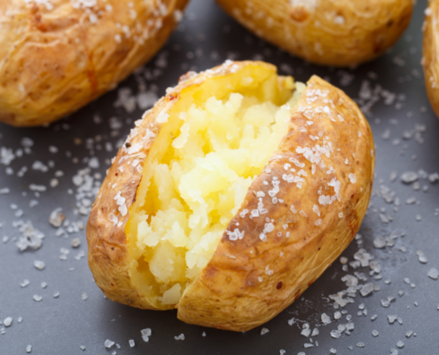 how to bake a potato idaho salted sitting on countertop