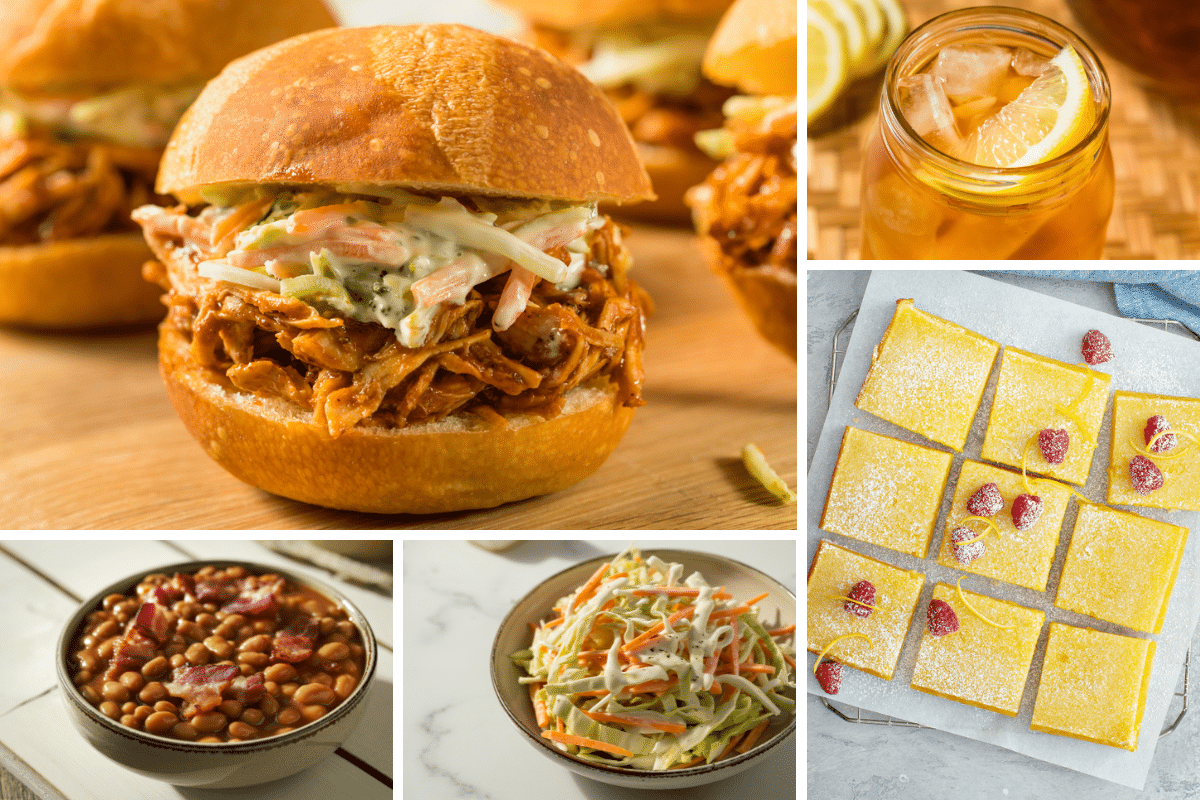 memorial day weekend menu lemon bars sweet tea pull chicken sandwich coleslaw baked beans classics backyard