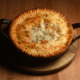 chicken pot pie recipe cast iron on wood countertop