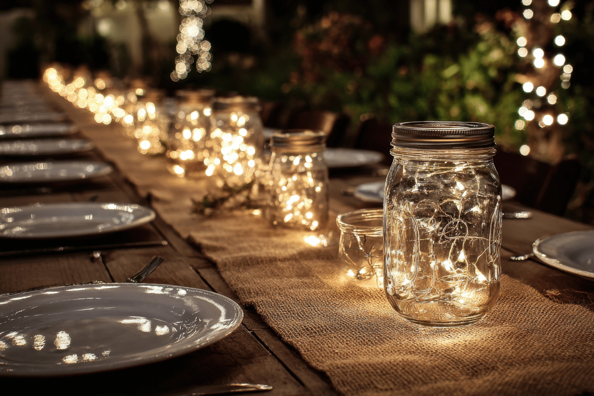 fairy lights mason jars table christmas dinner