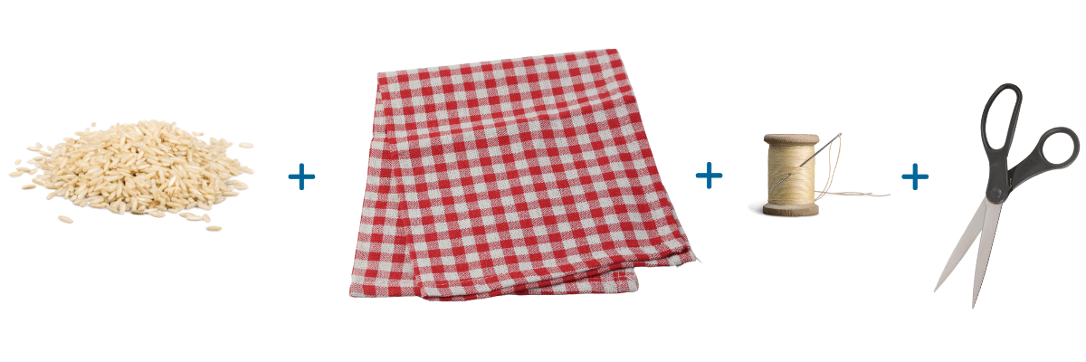 diy fabric rice pack heat cold rice fabric needle thread scissors