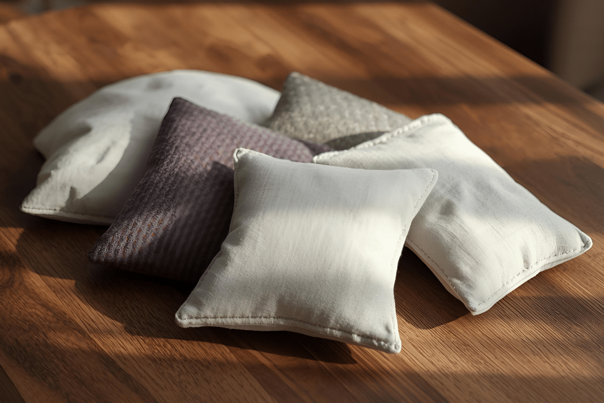 various diy heat packs rice fabric cotton on walnut table
