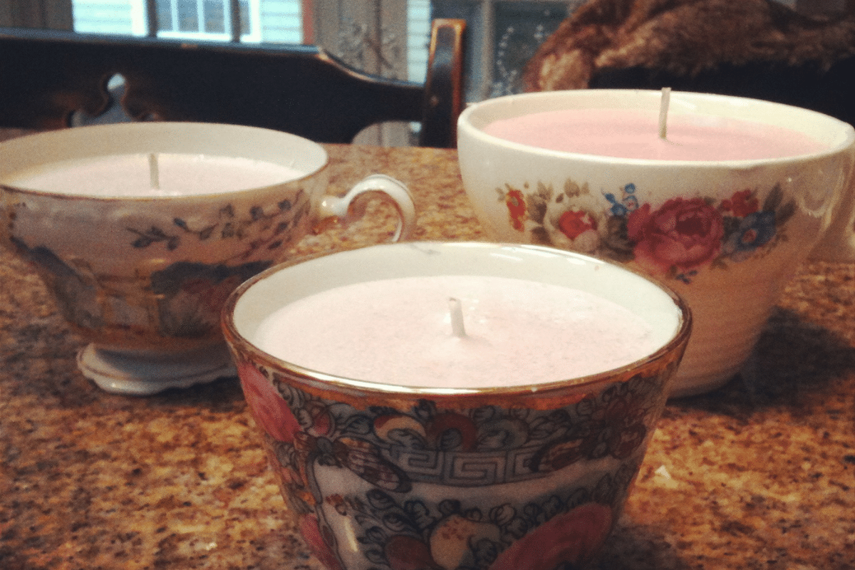 creative candles remade from old candles teacups thrift store gift homemade