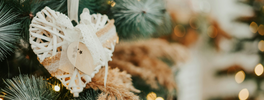 Close up of christmas tree ornament hanging from tree