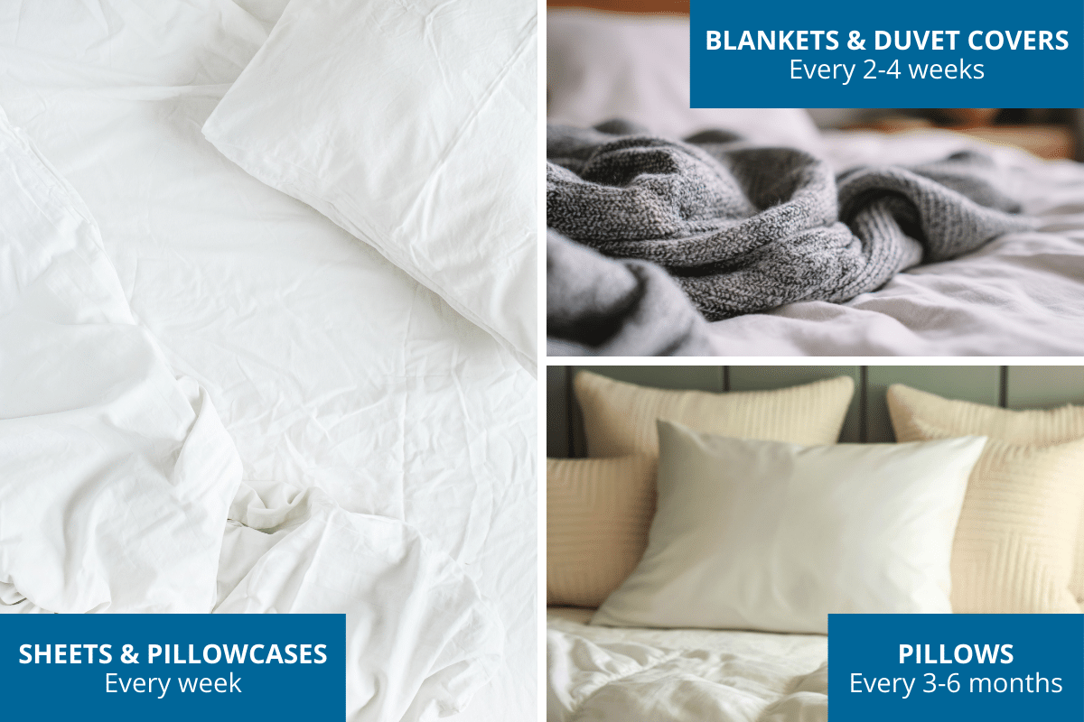 how often should you wash bedding sheets pillowcases blankets duvets pillows