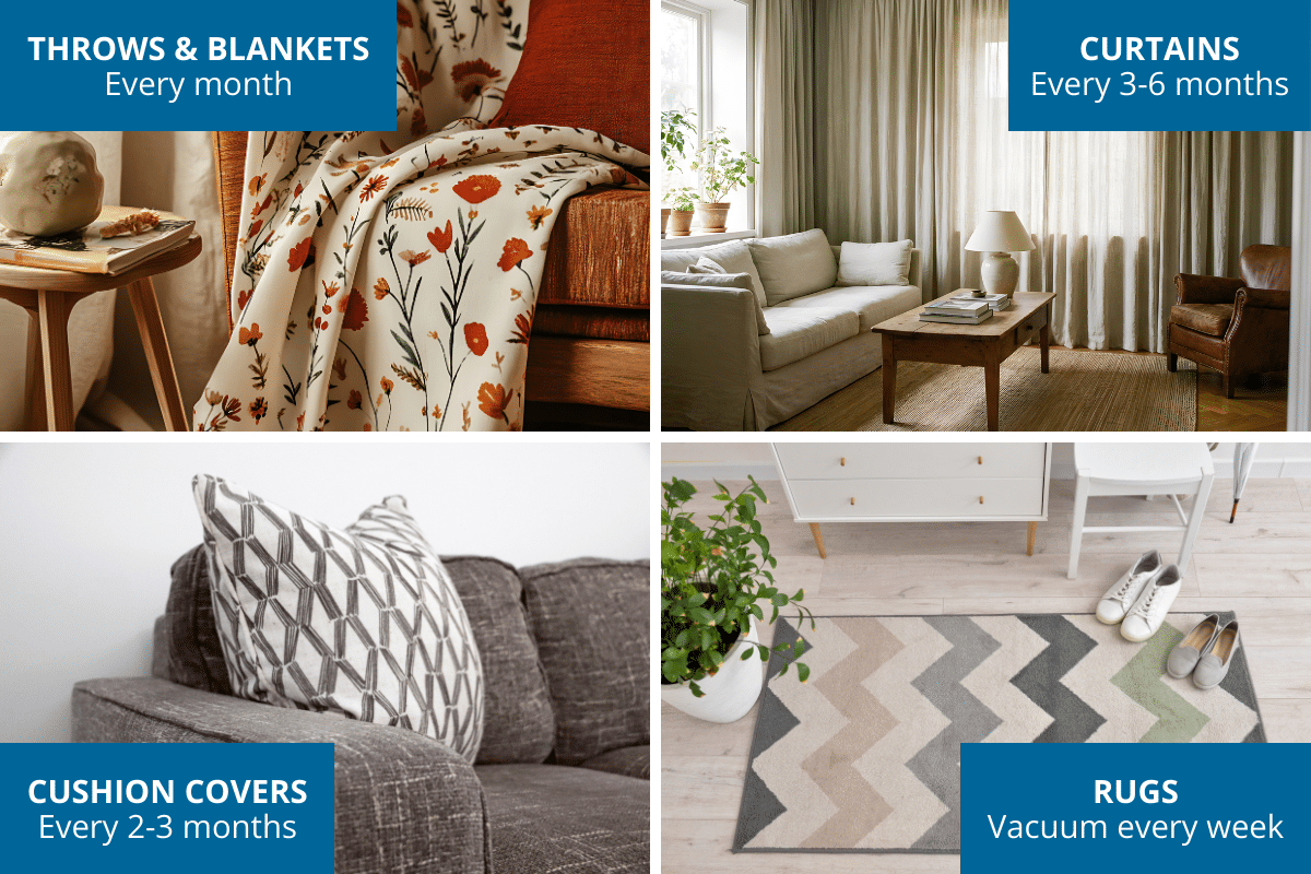 how often to wash other items in the house throw decorative blankets curtains cushion covers rugs