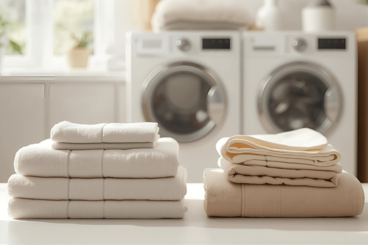 simple laundry room towels neatly stacked