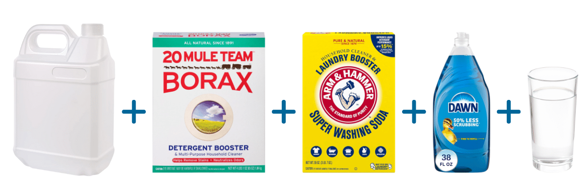 homemade laundry detergent liquid borax super washing soda dawn water