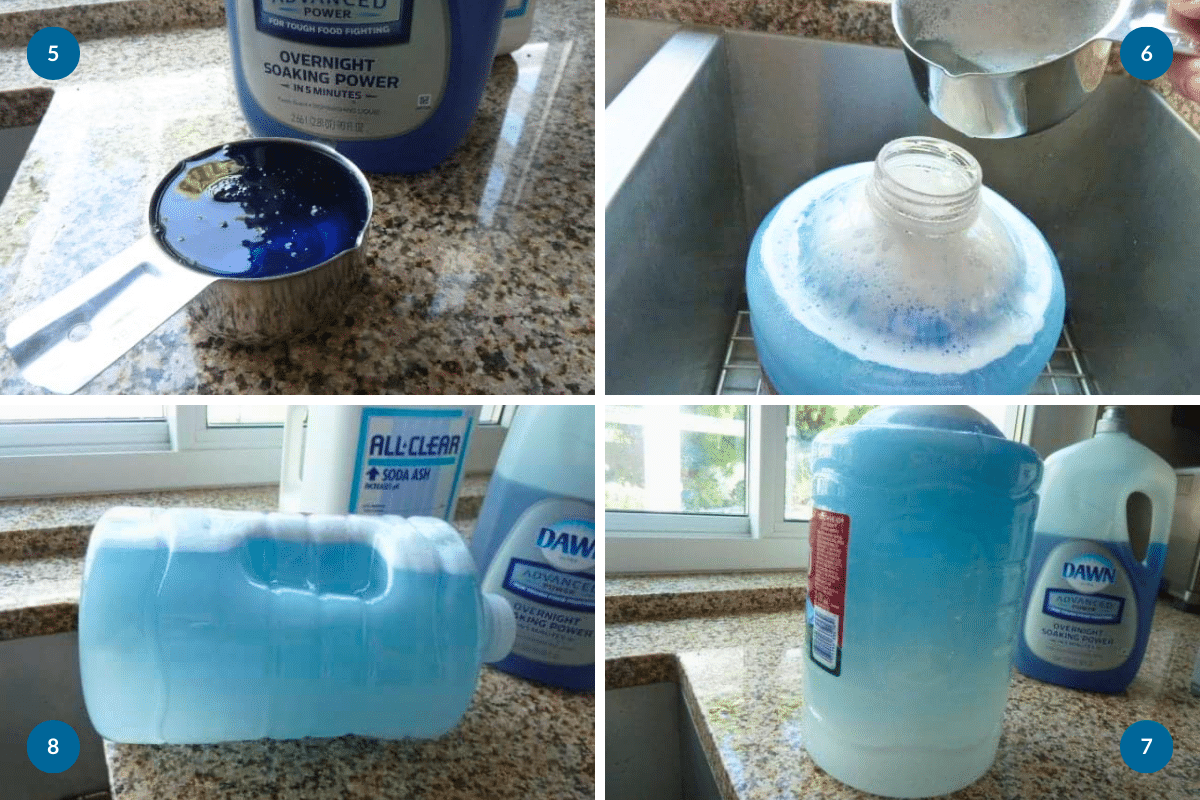 steps five through eight homemade laundry detergent natural liquid borax washing soda ash dawn water