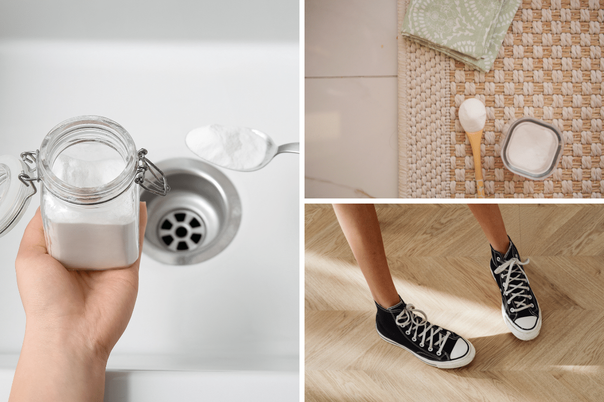 baking soda uses clogged drain smelly trash freshen carpet or rug stinky shoes