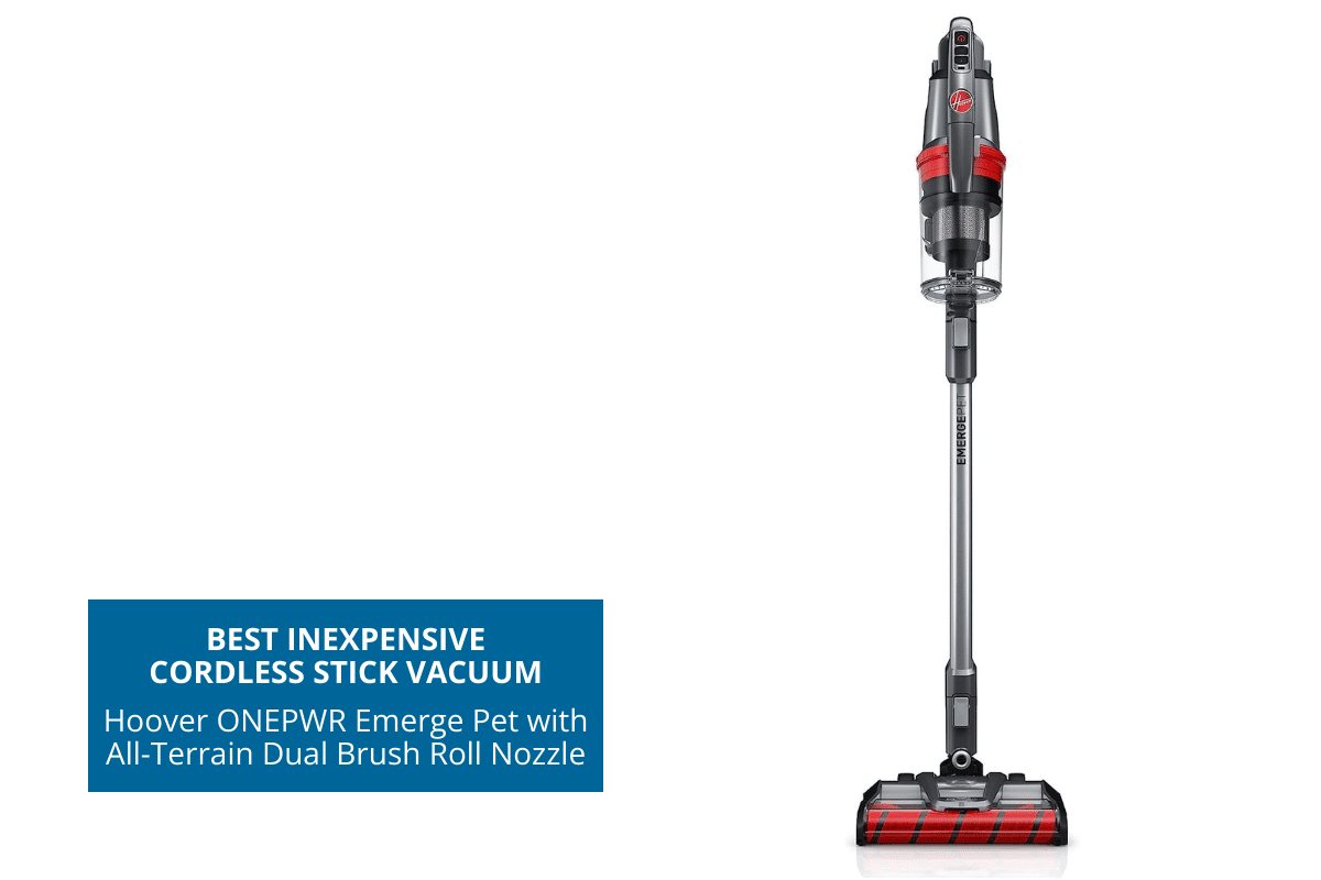 Best Inexpensive Cordless Stick Vacuum Hoover ONEPWR Emerge Pet with All-Terrain Dual Brush Roll Nozzle