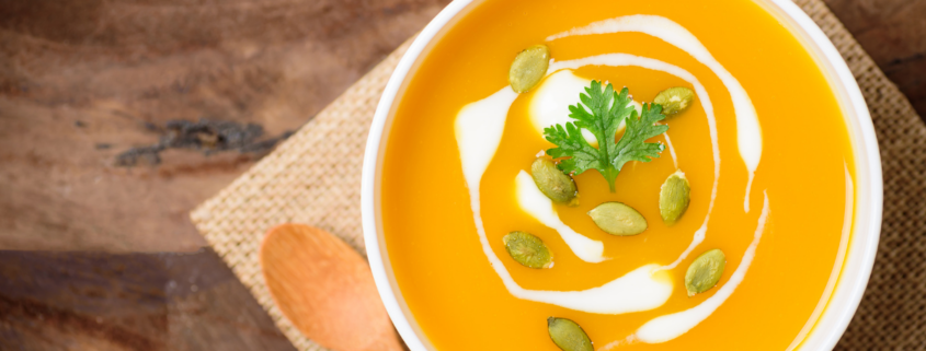 3 ingredient butternut squash soup with crema and pepitas