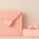 valentine's day gift card and box with pink heart and bow