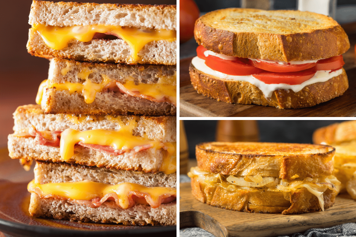 variations on a grilled cheese sandwich bacon tomato mozzarella carmelized onions