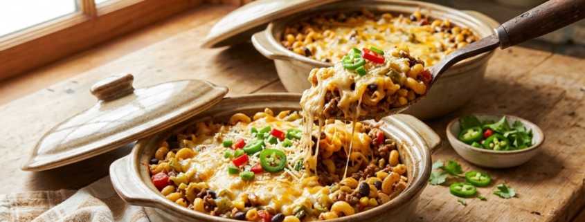 Spicy Beef & Black Bean Cavatappi Casserole