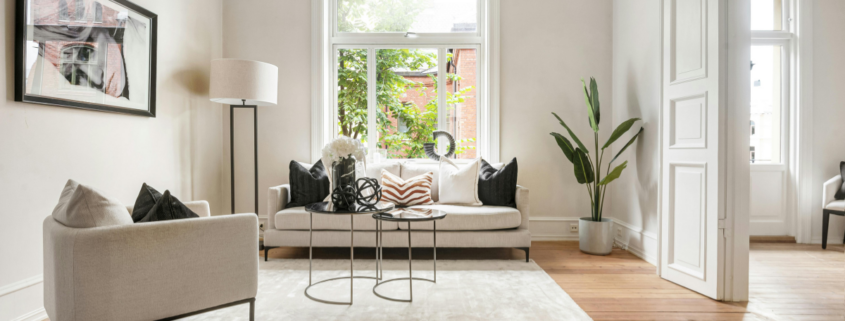 tidy living room Friday reset routine with bright natural light
