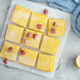 overhead view of homemade lemon bars on kitchen counter