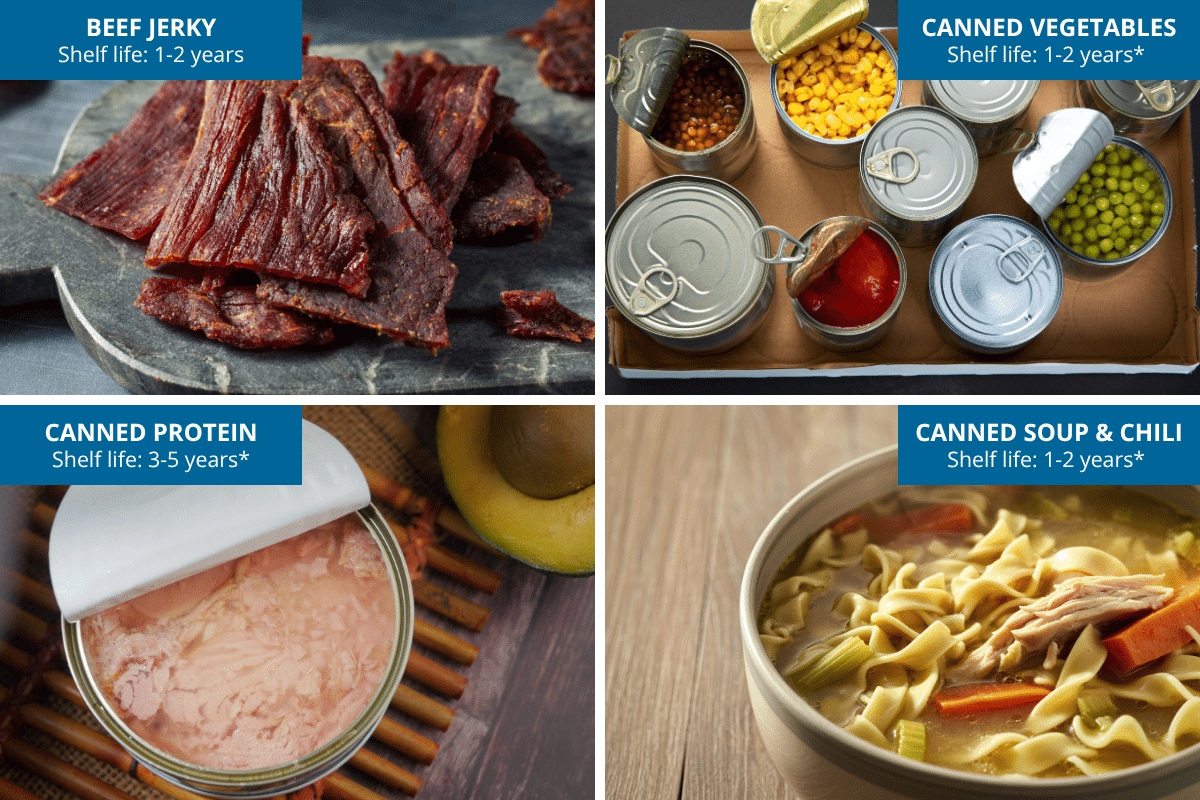 beef jerky vegetables protein tuna canned chicken noodle soup emergency food stockpile