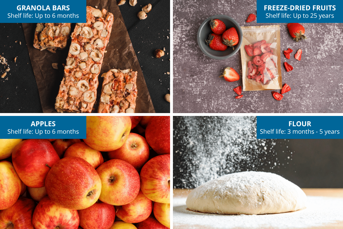 granola bars freeze-dried fruit apples flour emergency food stockpile