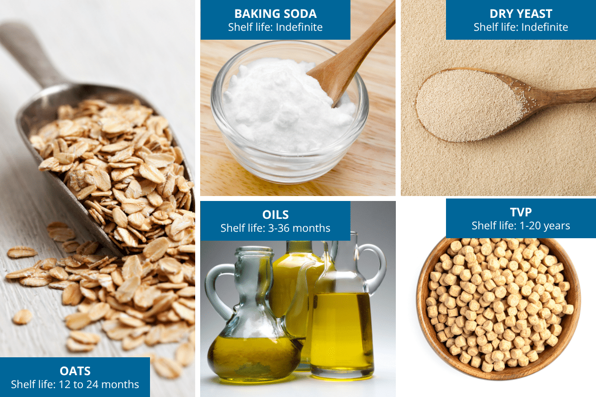 oats baking soda dry yeast oils textured vegetable protein emergency food stockpile