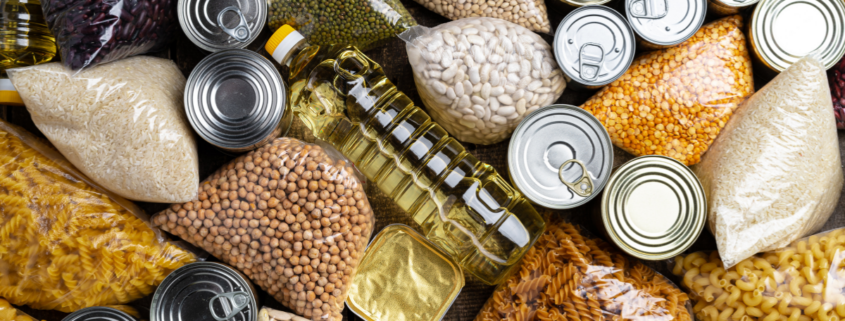 practical emergency food stockpile non-perishable canned food rice beans pasta