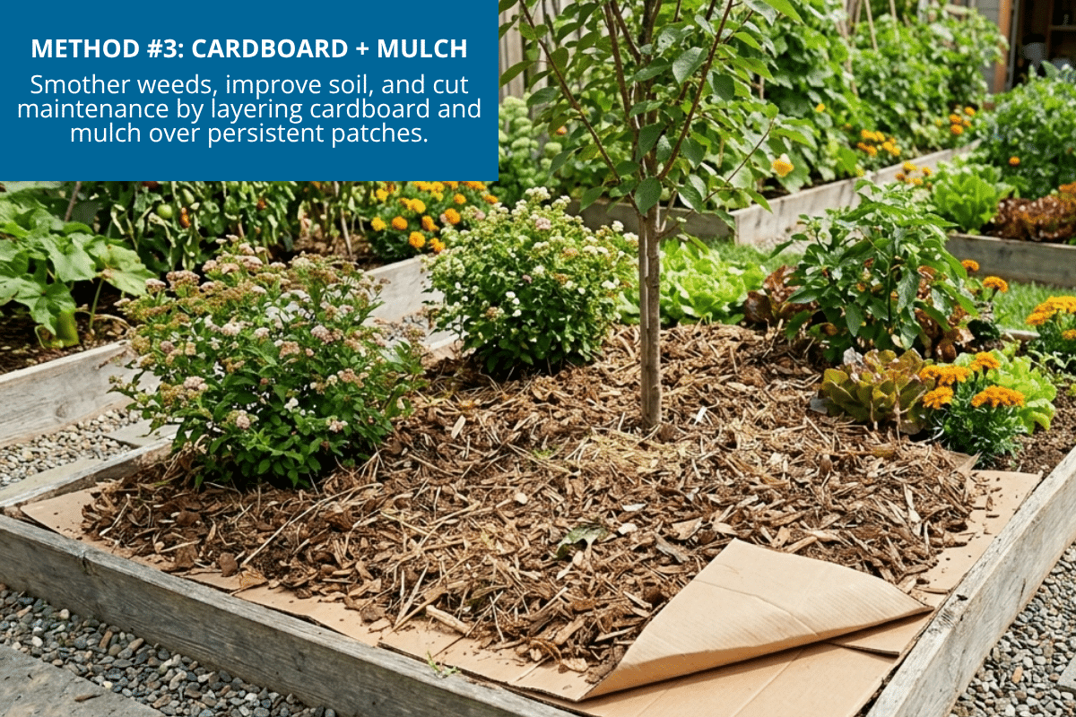 cardboard and mulch method organic way to kill weeds