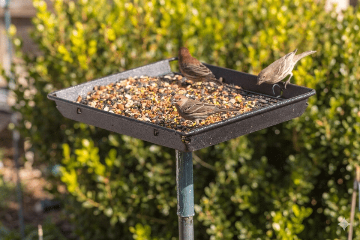 bird feeder on metal pole with petroleum jelly