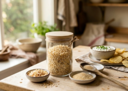 onion soup mix recipe with onion dip in the background in farmhouse kitchen