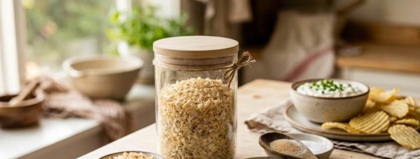 onion soup mix recipe with onion dip in the background in farmhouse kitchen