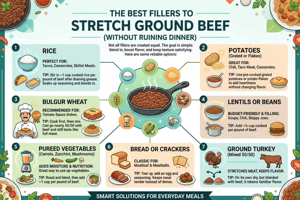 the best fillers to stretch ground beef without ruining dinner infographic everyday cheapskate