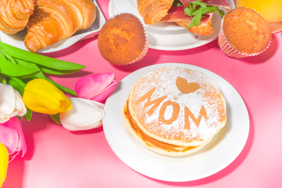 mothers day spread with pancakes and muffins