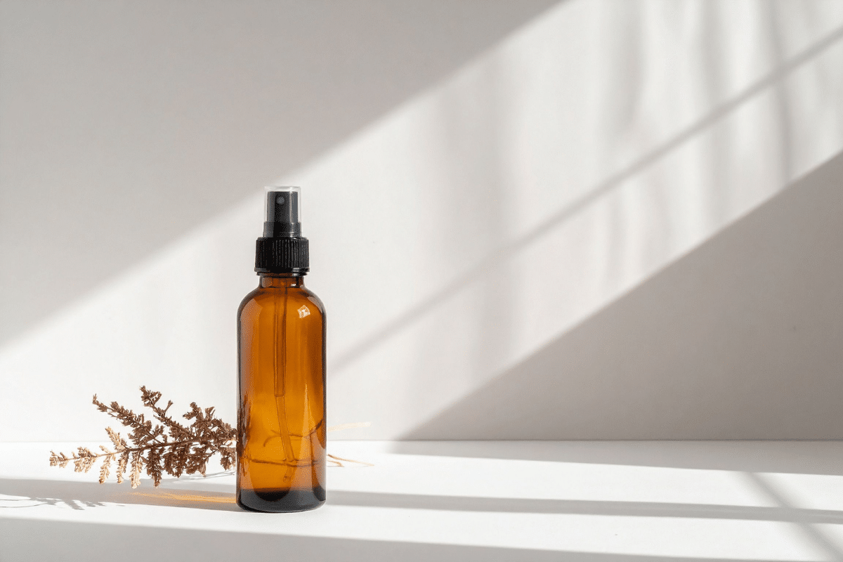 amber glass spray bottle with light and shadow diy poopouri