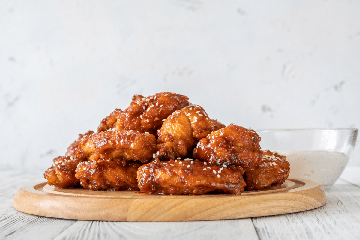 side view of crispy japanese chicken wings for potlucks or parties