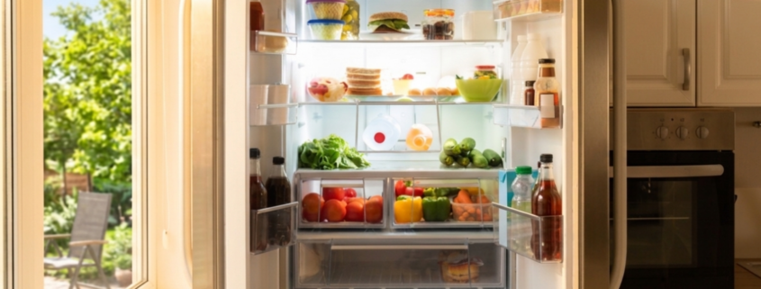 open refrigerator in kitchen reduce food waste in summer