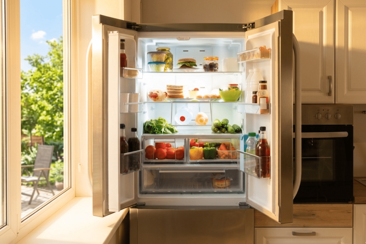 open refrigerator in kitchen reduce food waste in summer