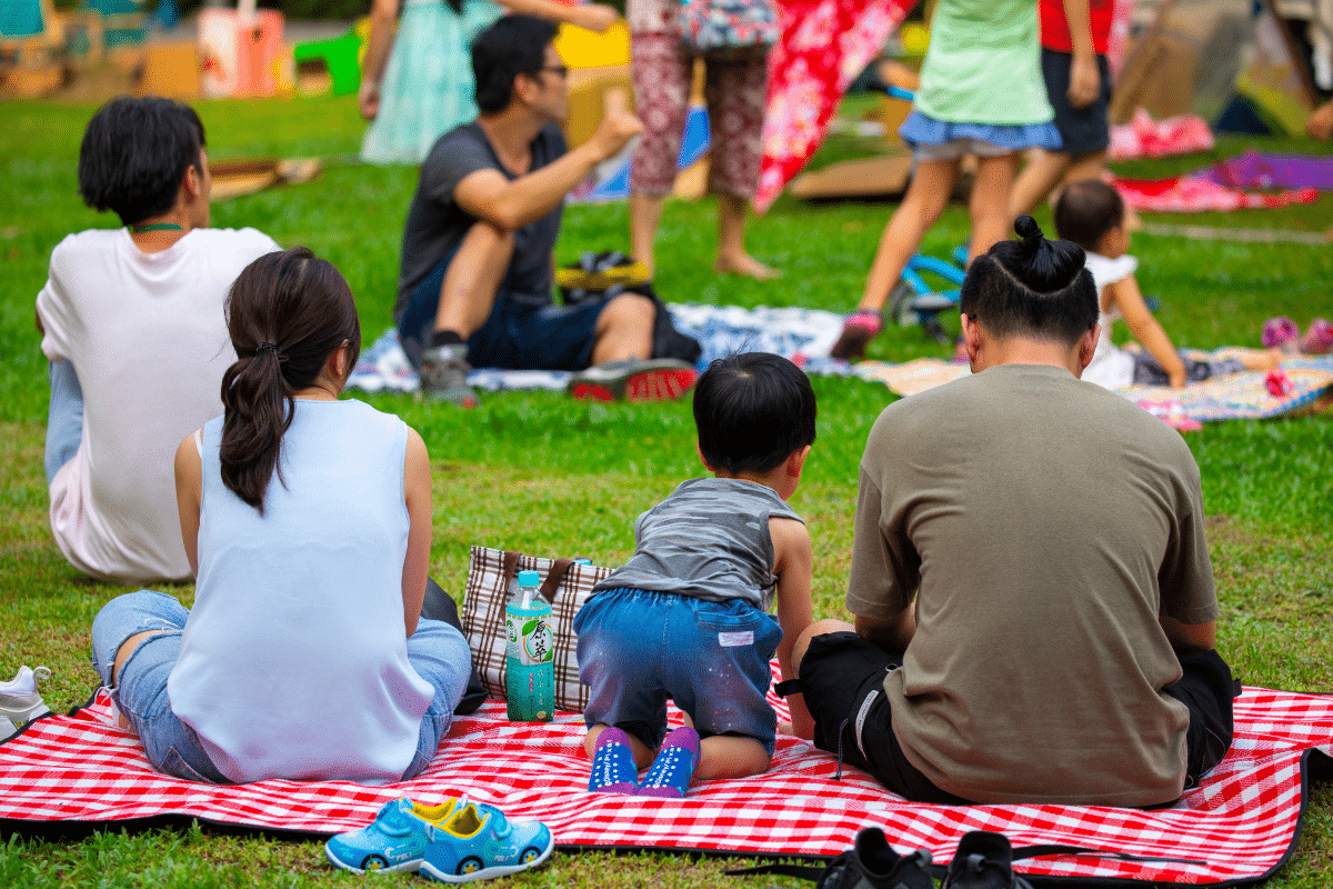 concert in the park family sitting on blanket